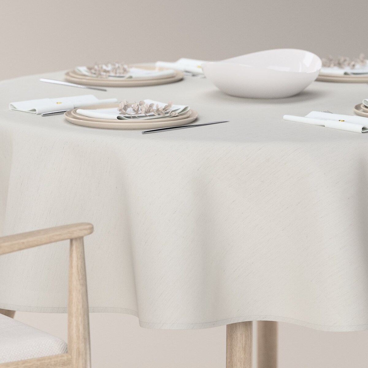 Obrus okrągły, ciepły biały, Linen