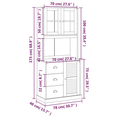 vidaXL Kredens VIGO, 78x40x175 cm, lite drewno sosnowe