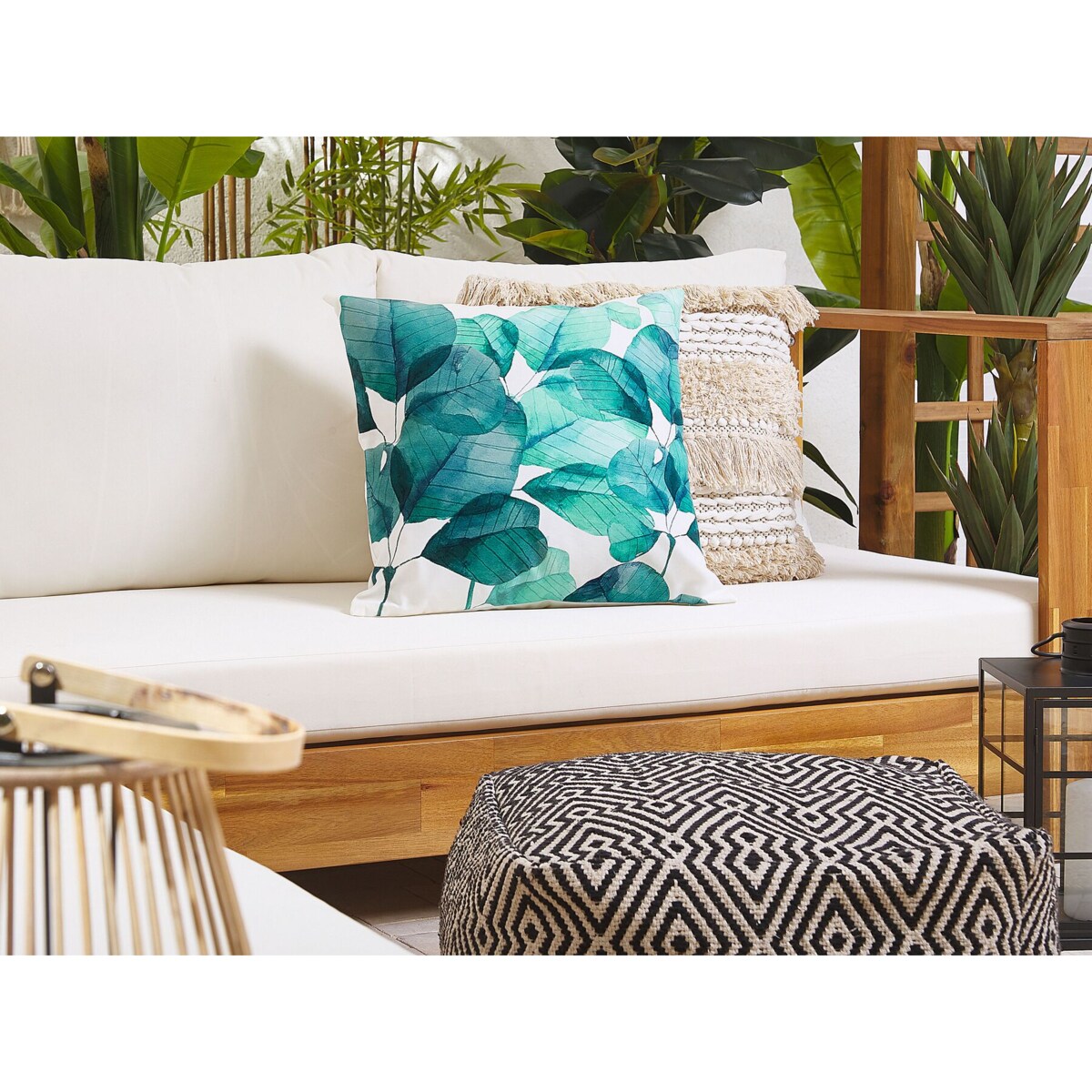 2 poduszki ogrodowe w liście 45 x 45 cm turkusowy z białym TREBBO