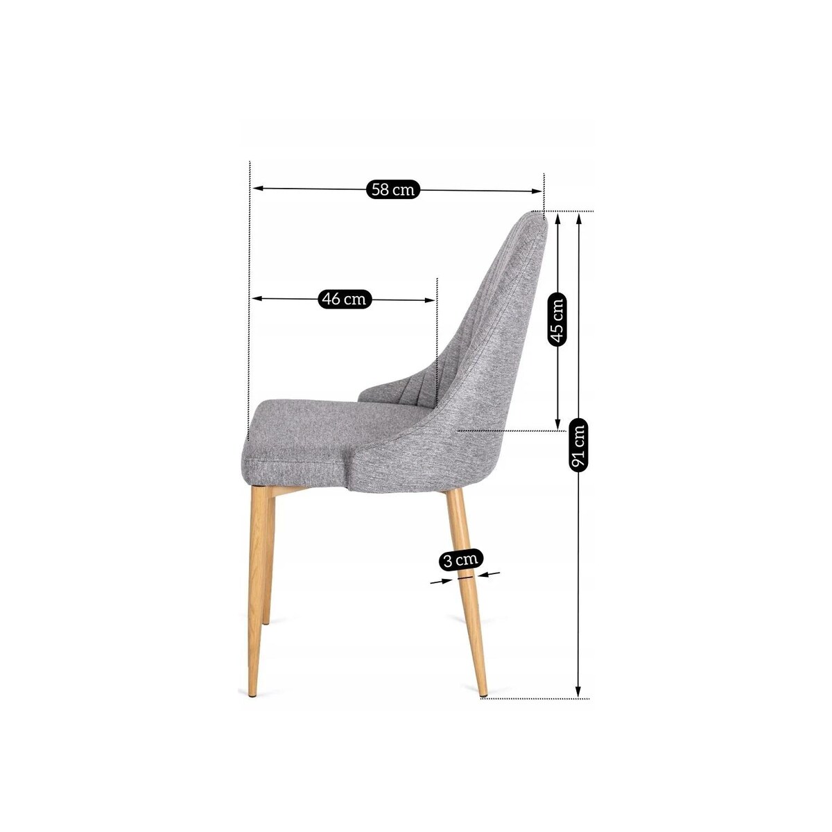 Krzesło Kuchenne Tapicerowane Tkanina Do Jadalni Salonu Szare TORINO