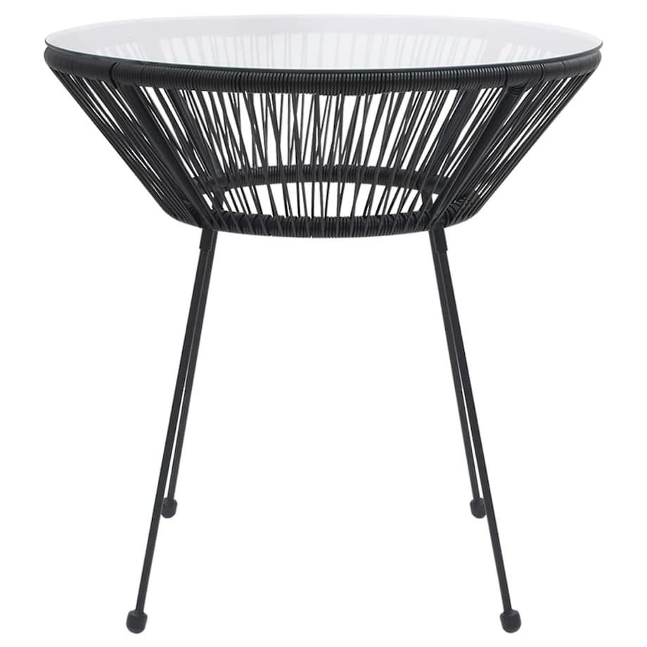 vidaXL Stolik ogrodowy, czarny, Ø70x74 cm, rattan i szkło