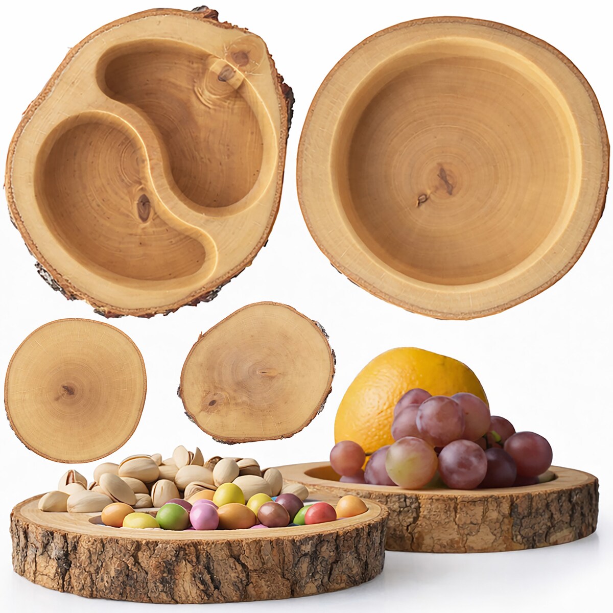 Miski Na Przekąski Drewniane Zestaw 2 Szt Lakierowane Naturalne Drewno