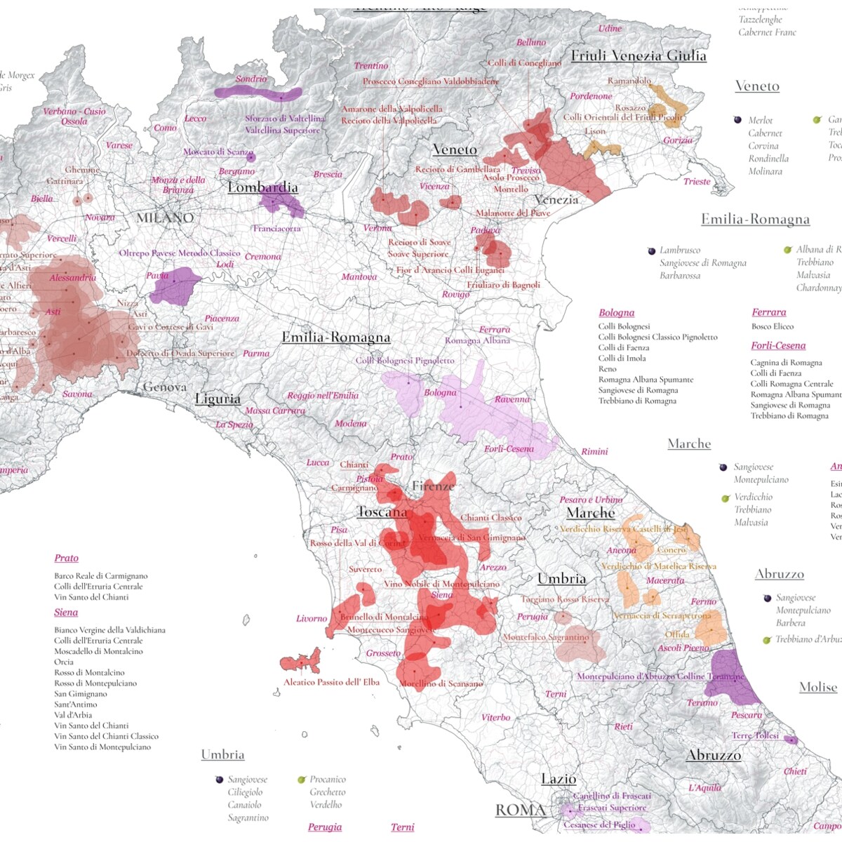 plakat WŁOCHY regiony winiarskie 40x50cm
