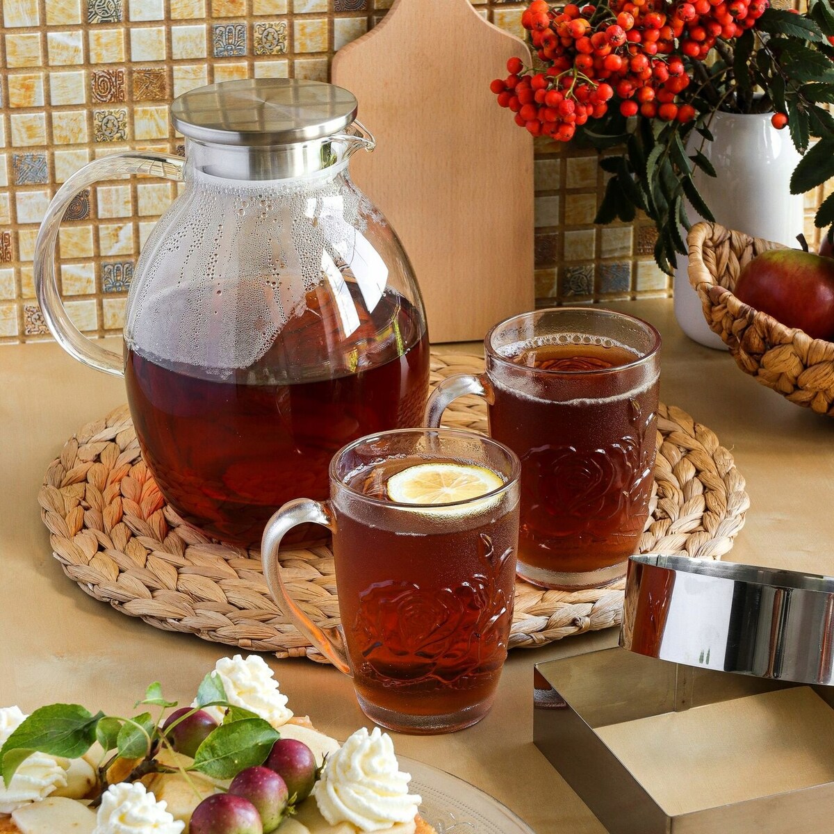 SZKLANKI KUBEK 6szt NA KAWE LATTE HERABTĘ ZIOŁA 415 ml prezent w RÓŻA dekor