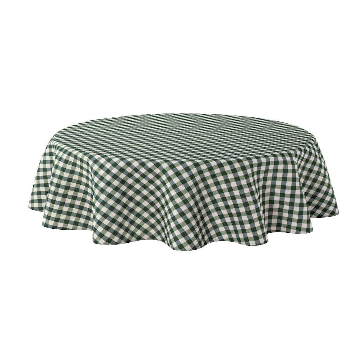 Obrus okrągły 160 x 160 cm zielono-biała kratka (1,5x1,5cm)