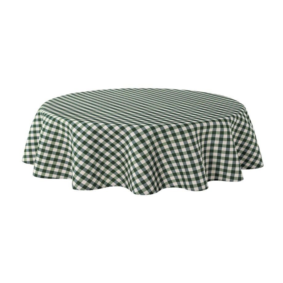 Obrus okrągły 160 x 160 cm zielono-biała kratka (1,5x1,5cm)