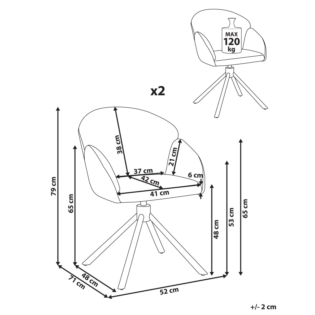 Zestaw 2 krzeseł do jadalni Obrotowy MAYBEE Złamana biel