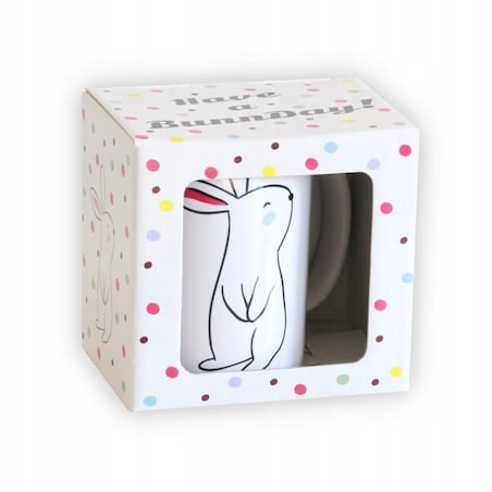 Ceramiczny kubek z uchwytem FUNNY BUNNY do kawy herbaty czekolady 300ml - prezent upominek na Wielkanoc dla kobiety faceta babci dziadka mamy taty