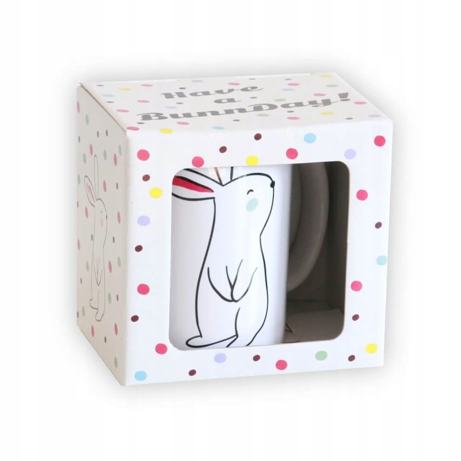 Ceramiczny kubek z uchwytem FUNNY BUNNY do kawy herbaty czekolady 300ml - prezent upominek na Wielkanoc dla kobiety faceta babci dziadka mamy taty