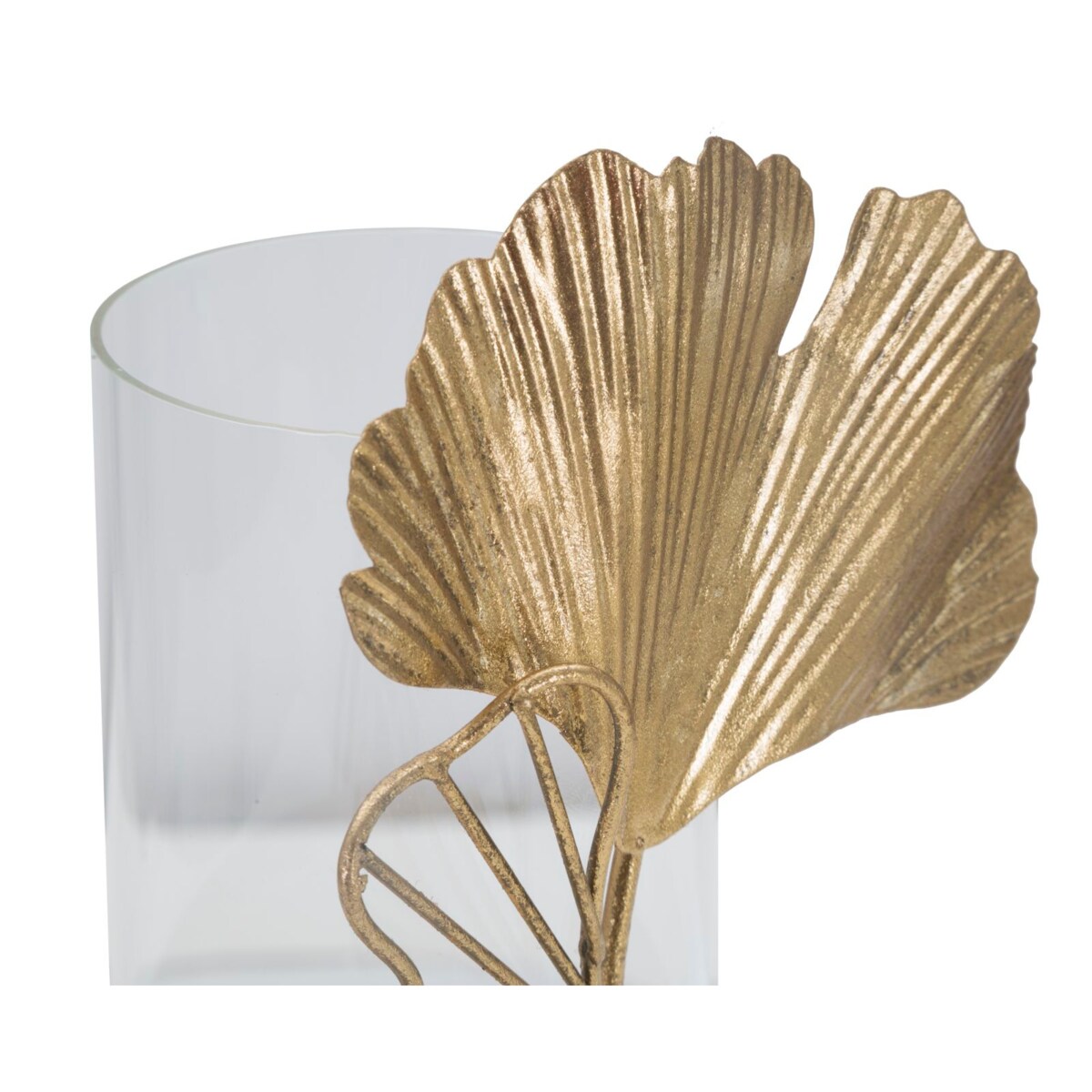 Świecznik metalowy LEAF, motyw liścia, złoty, 17x12x21 cm