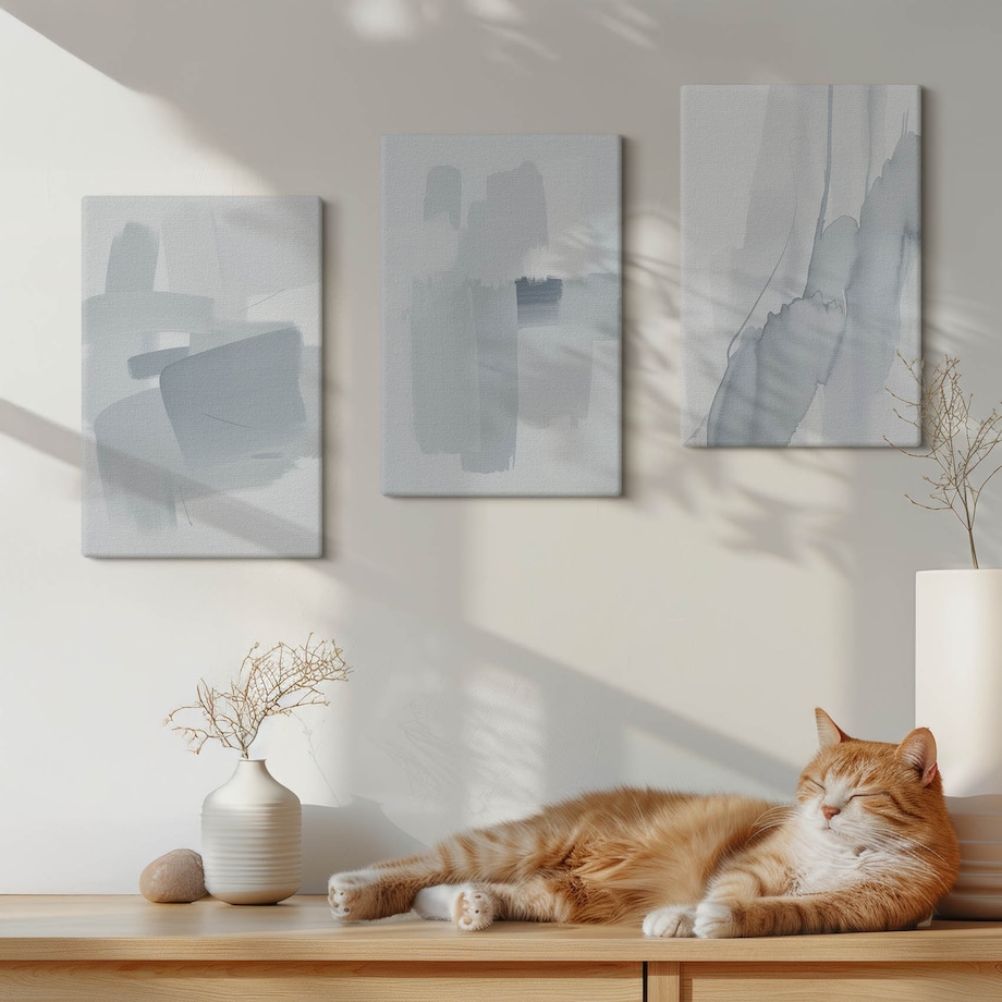 Zestaw 3 małych obrazów na płótnie - Abstrakcyjne akwarelowe sztuki - niebieski