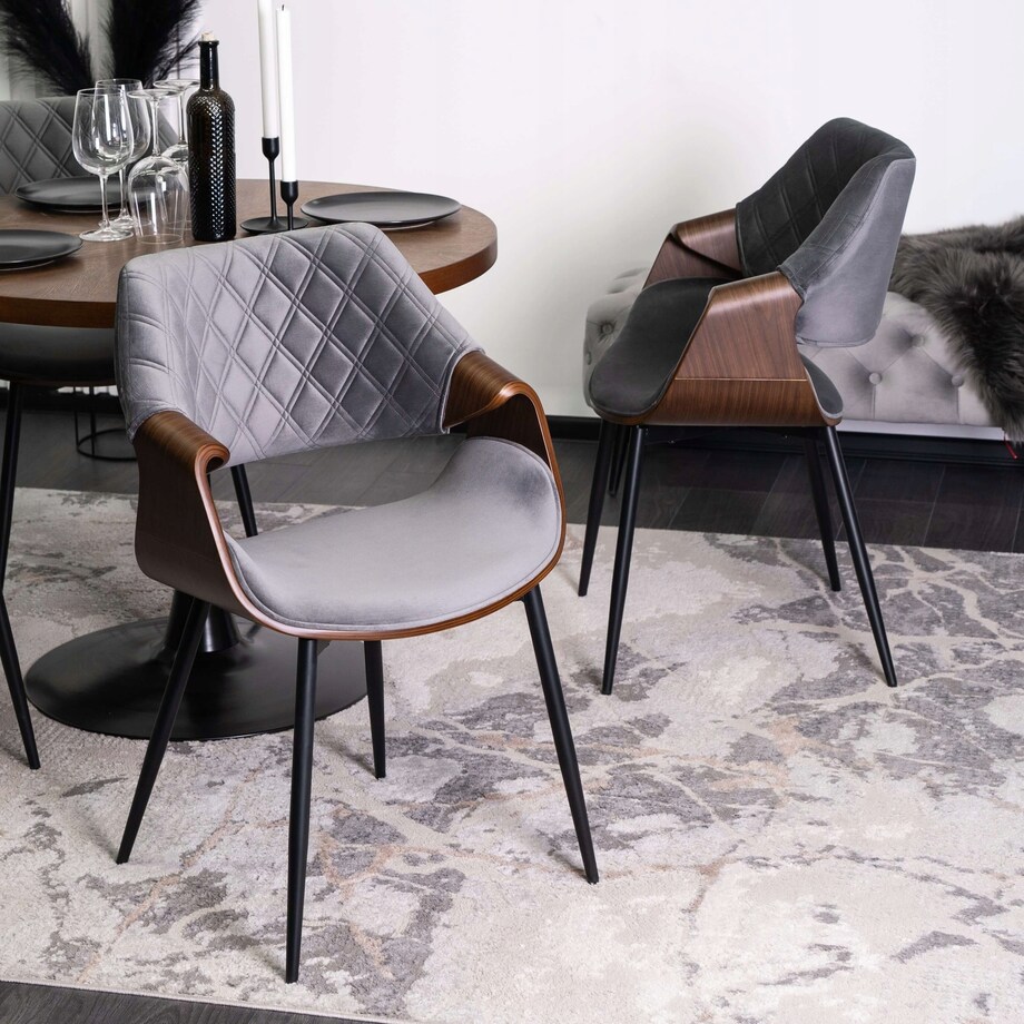 Krzesło Tapicerowane Welurowe Loft DAKOTA Drewno Gięte Szare Do Salonu