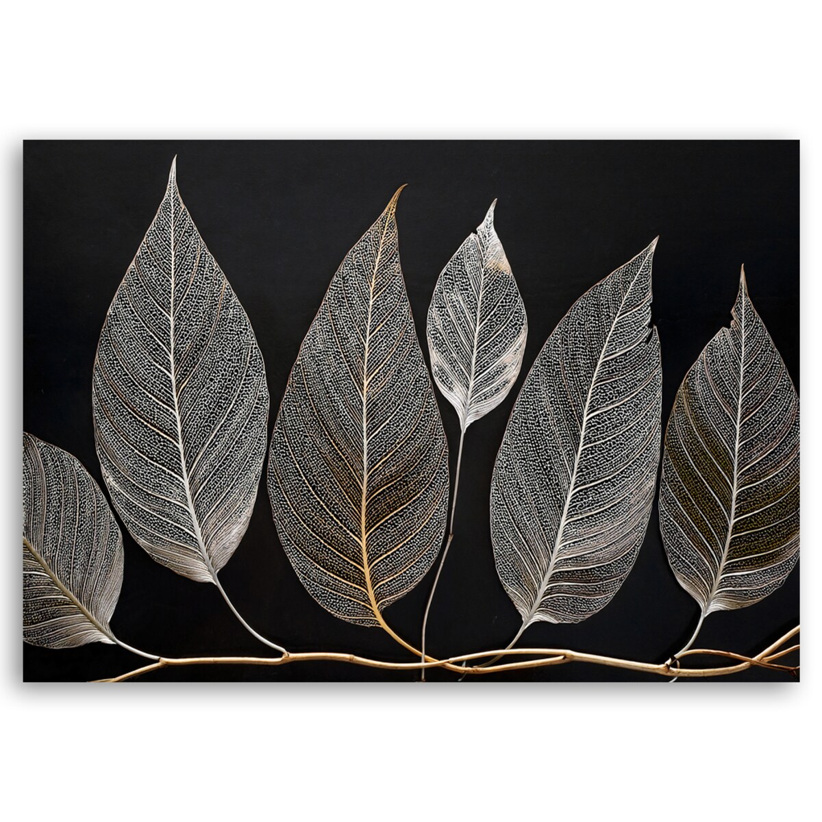 Obraz Minimalistyczny Liście Gałązka Glamour Srebrny 100x70