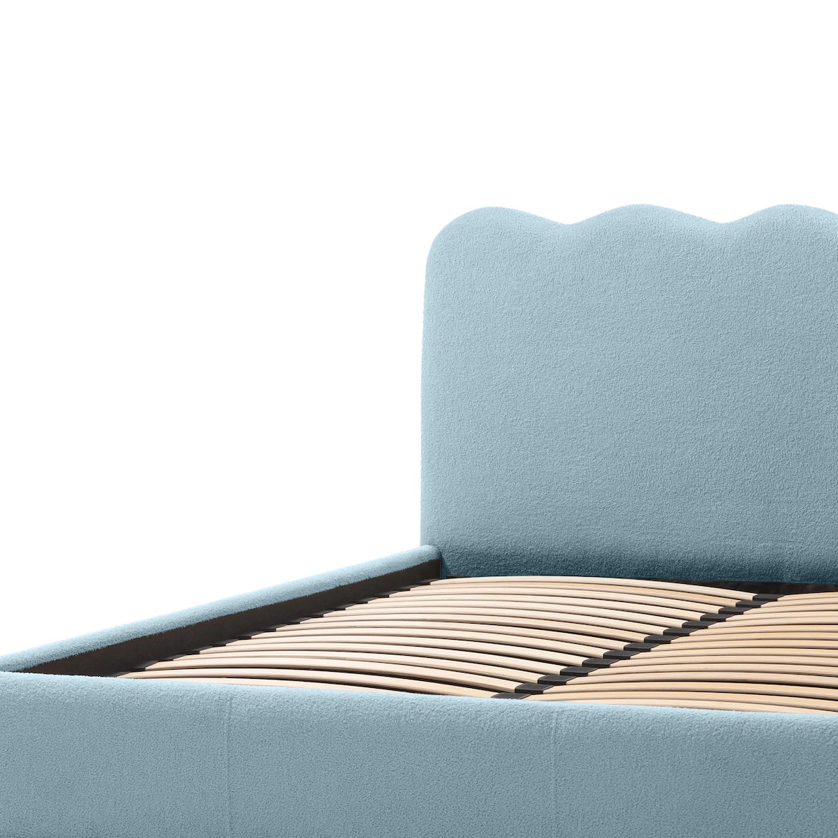 Łóżko 160x200 cm ze stelażem i pojemnikiem bouclé niebieskie