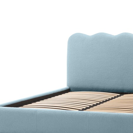Łóżko 160x200 cm ze stelażem i pojemnikiem bouclé niebieskie