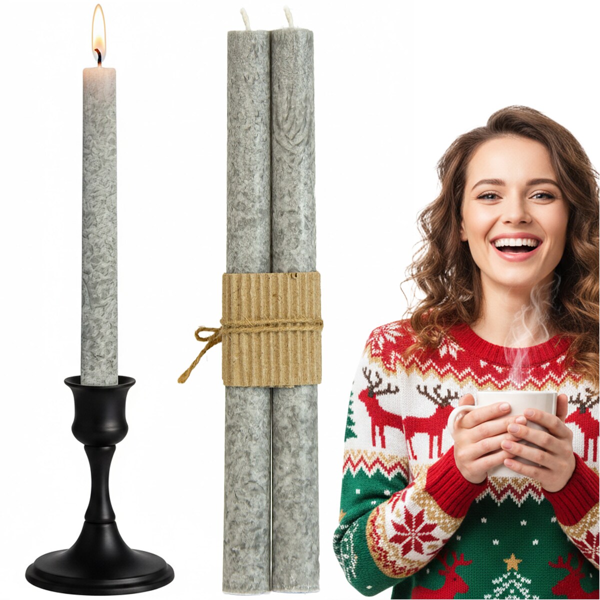 Świece Tradycyjne Proste Świąteczne Świeczki Do Kolacji Wigilijnej 2 Szt. Szara