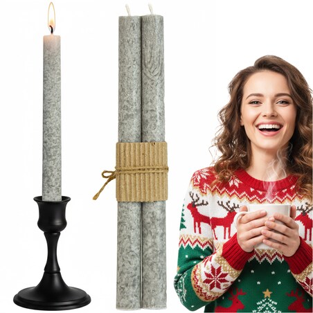 Świece Tradycyjne Proste Świąteczne Świeczki Do Kolacji Wigilijnej 2 Szt. Szara