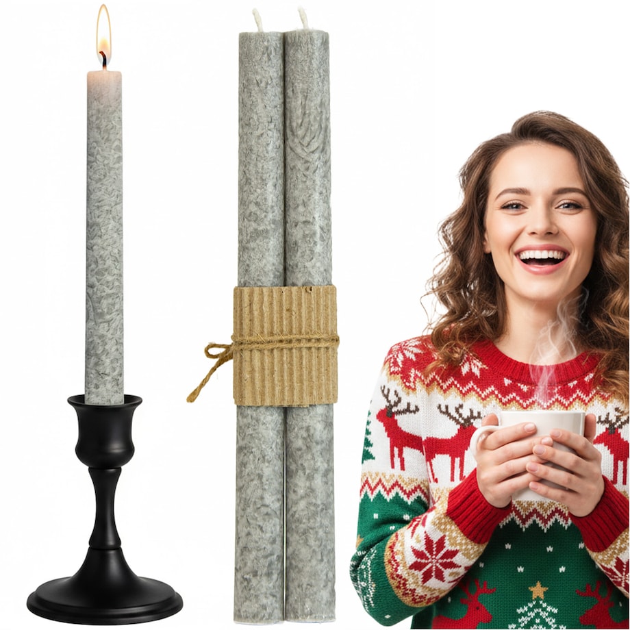 Świece Tradycyjne Proste Świąteczne Świeczki Do Kolacji Wigilijnej 2 Szt. Szara