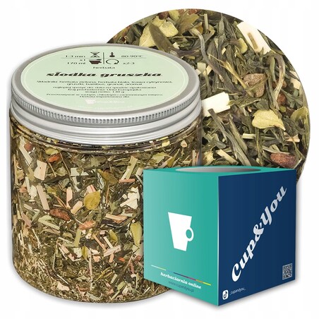 Herbata zielona SŁODKA GRUSZKA o smaku soczystej gruszki z nutą granatu - herbata liściasta sypana mieszanka napar susz - gotowa na prezent upominek