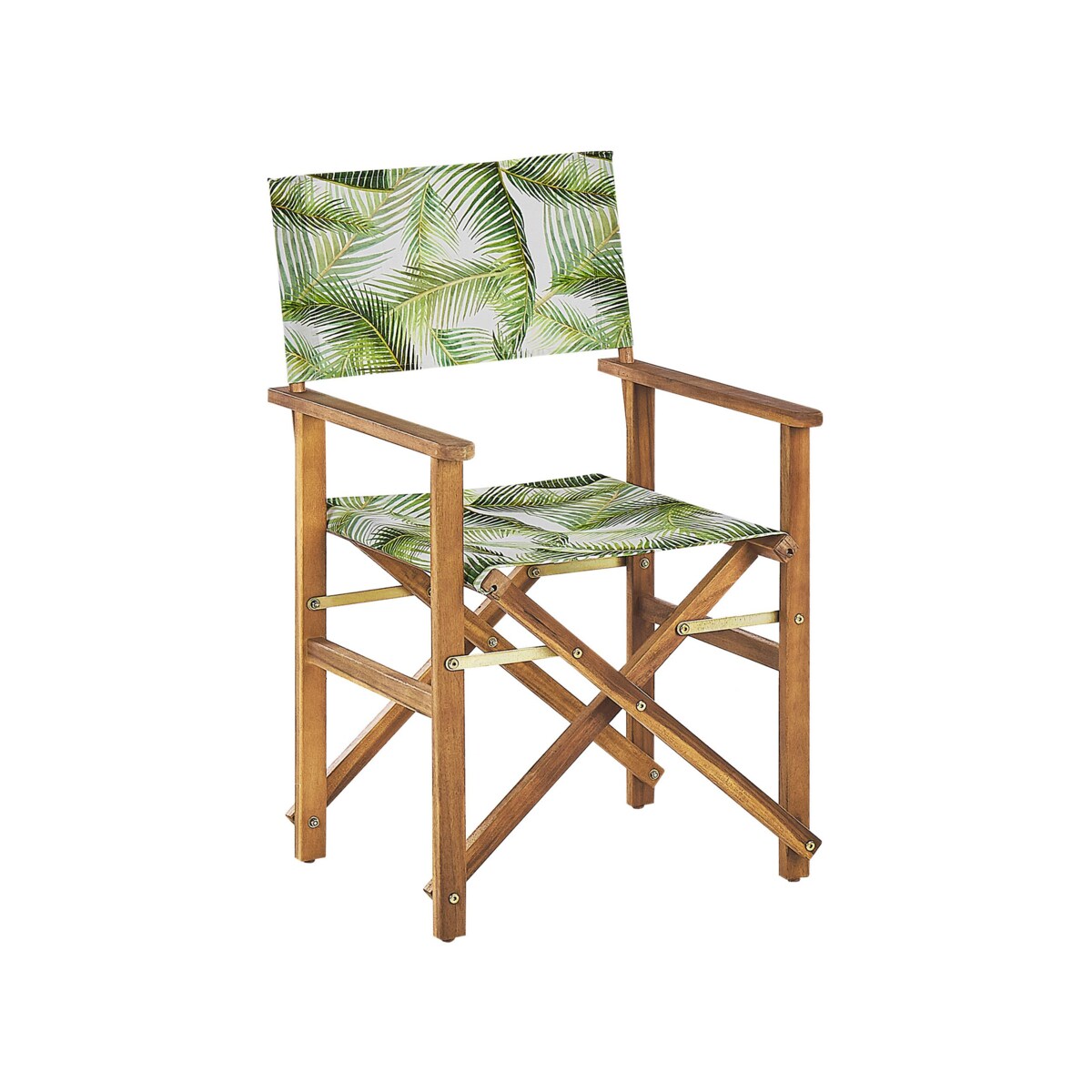 Zestaw 2 krzeseł ogrodowych akacjowy jasne drewno z szarym / wzór w tropikalne liście CINE