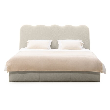 Łóżko 160x200 cm ze stelażem i pojemnikiem bouclé beżowe