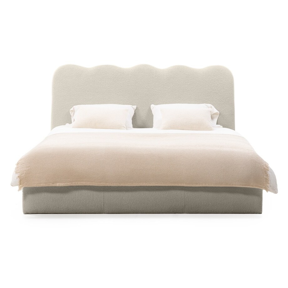 Łóżko 160x200 cm ze stelażem i pojemnikiem bouclé beżowe