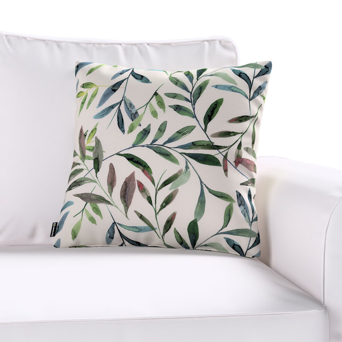 Poszewka Kinga na poduszkę 60x60 zielone gałązki na białym tle