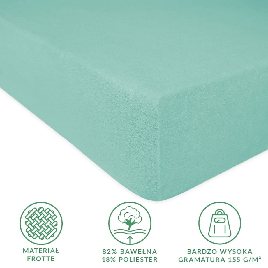 Prześcieradło frotte z gumką 160x200 kolor jasny turkus