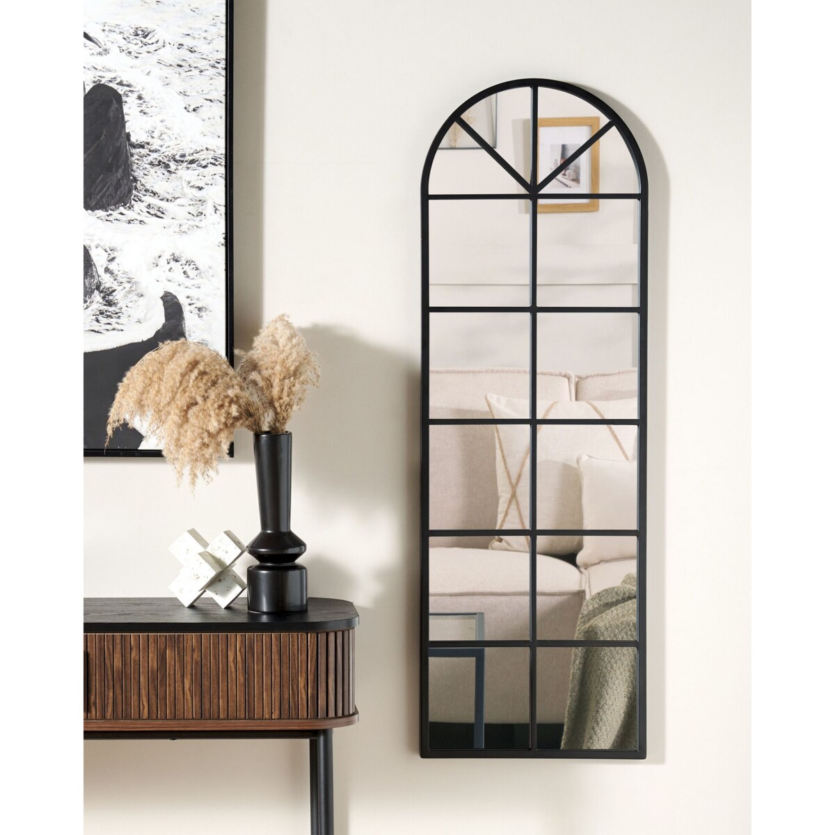 Metalowe lustro ścienne okno 40 x 120 cm czarne BROUAGE