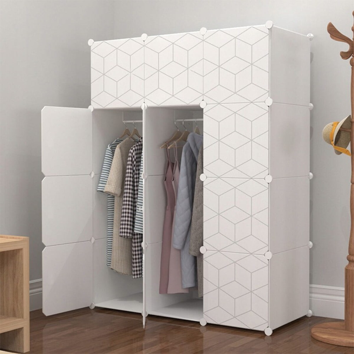 Szafa modułowa geometric biała garderoba regał półki drążek na ubrania