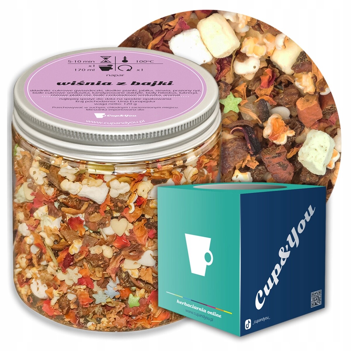 Herbata owocowa WIŚNIA Z BAJKI o smaku owocowych żelków PREMIUM Cup&You - herbata liściasta sypana mieszanka napar susz - gotowa na prezent upominek