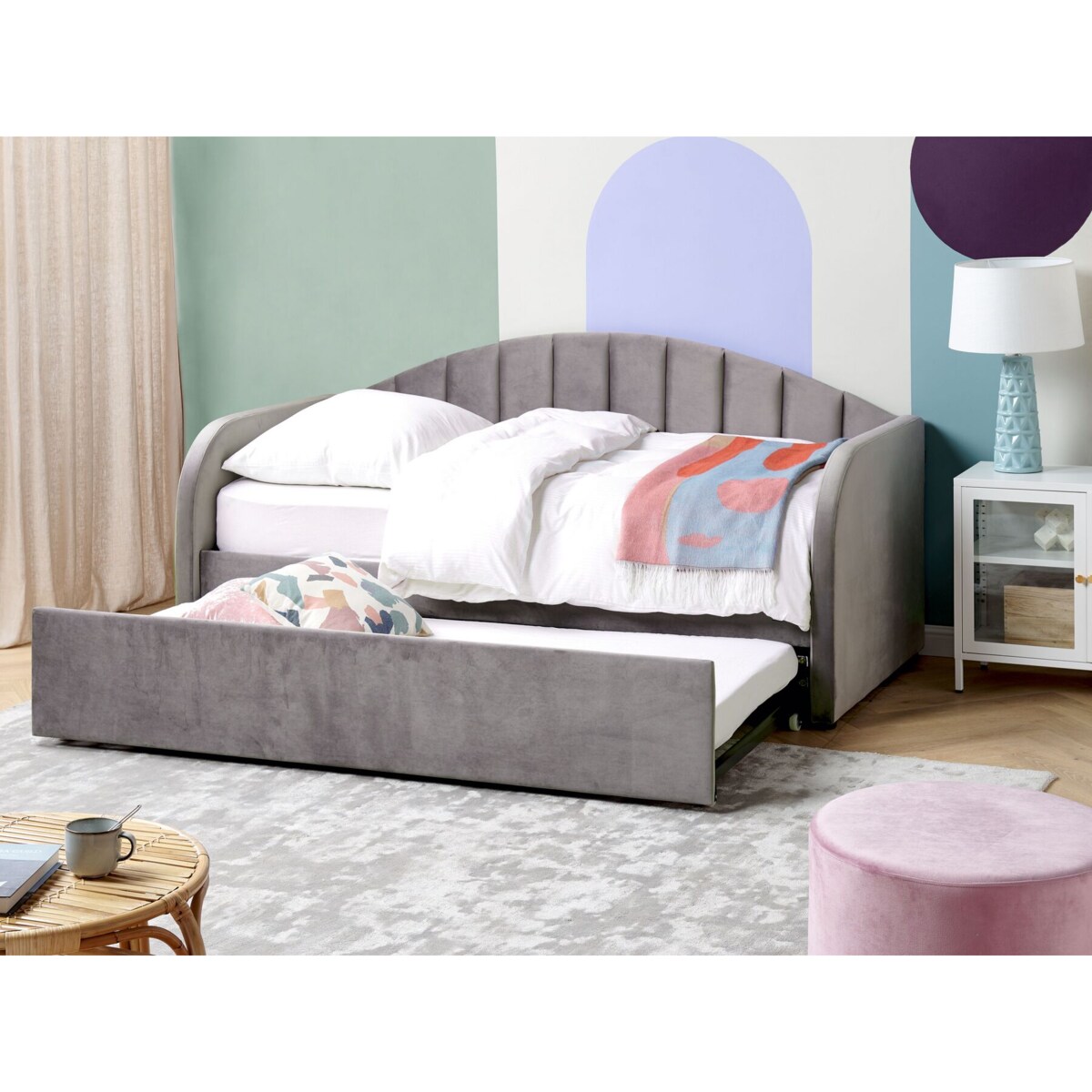 Łóżko wysuwane welurowe 90 x 200 cm szare EYBURIE