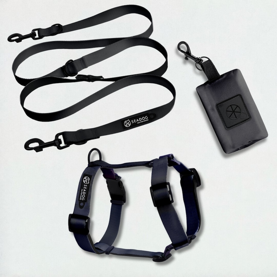 Zestaw: szelki guard, smycz i saszetka na kupoworki, rozmiar S