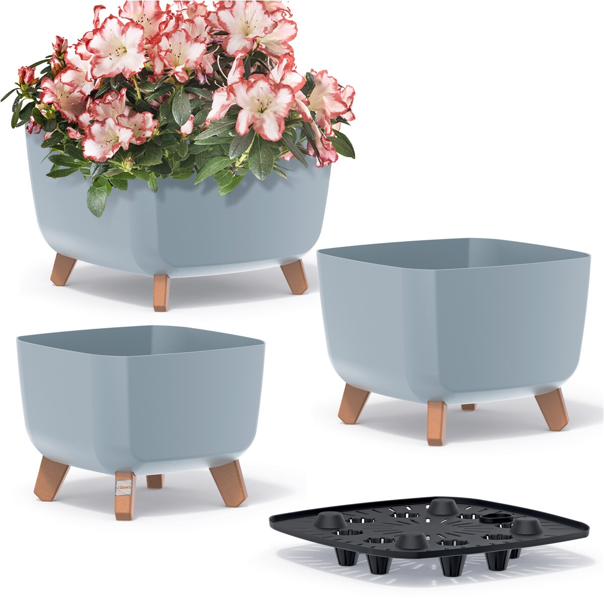 Doniczka Donica Ogrodowa 24/29/39 Cm Zestaw Na Nóżkach Na Taras Do Ogrodu Domu Szara