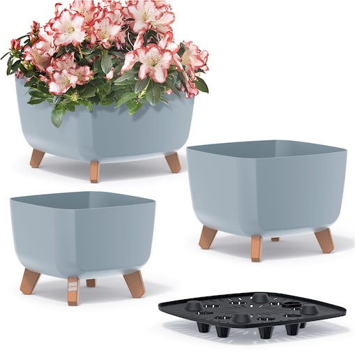 Doniczka Donica Ogrodowa 24/29/39 Cm Zestaw Na Nóżkach Na Taras Do Ogrodu Domu Szara