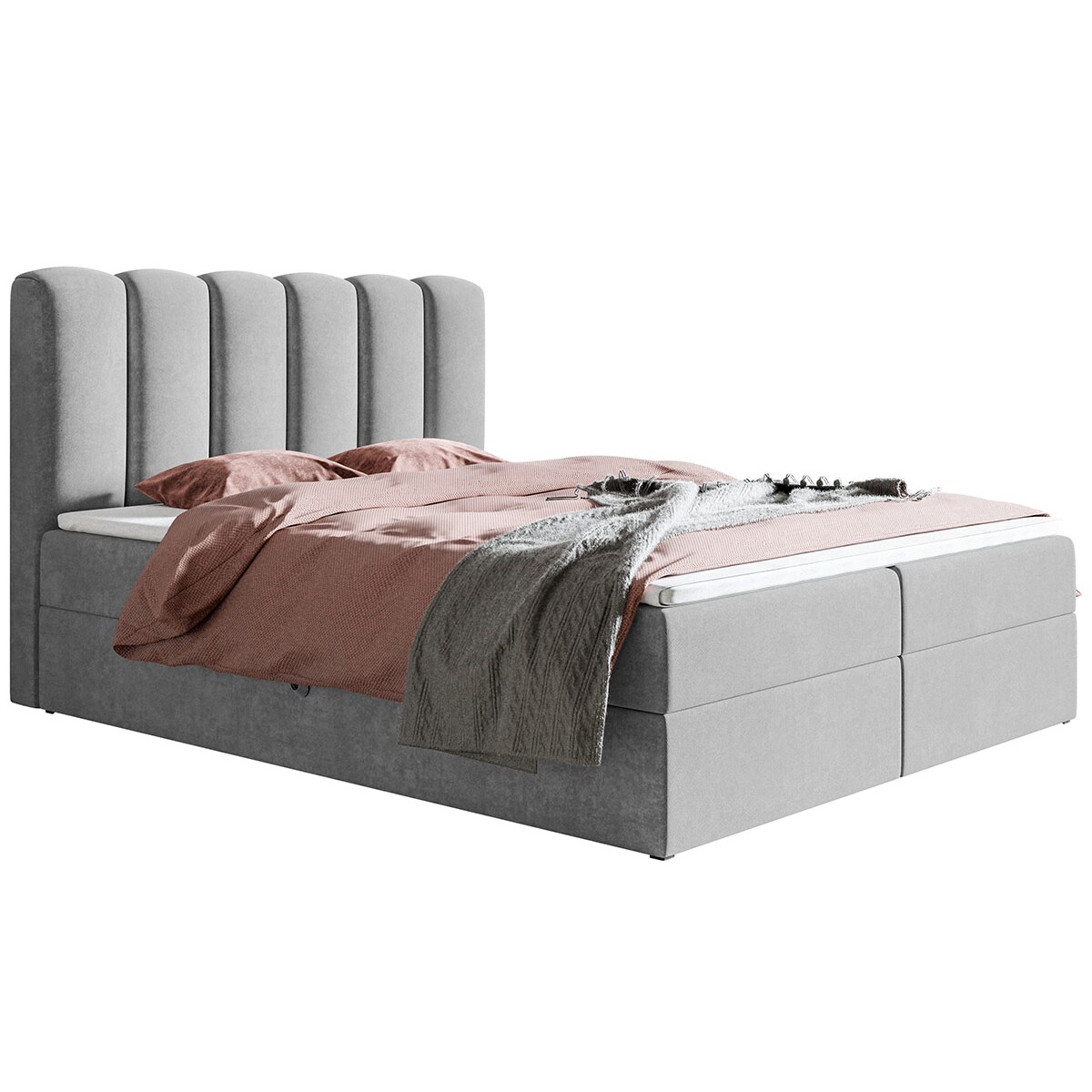 Łóżko kontynentalne FOX 10 140x200 z pojemnikiem i materacem- szare