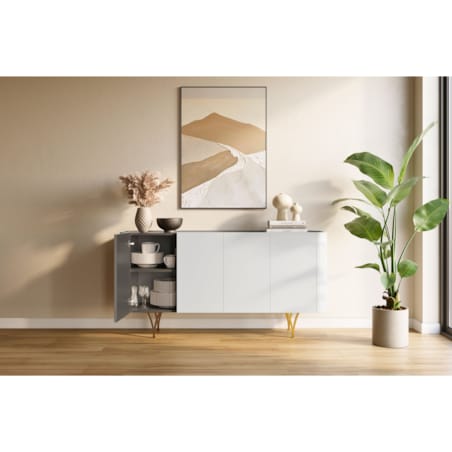 Nowoczesna szara komoda Dancan MONZA ze złotymi nóżkami / szer. 160 cm