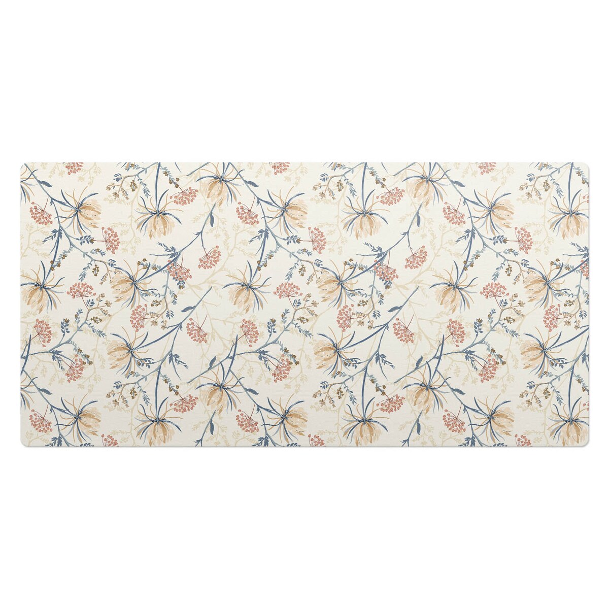 Kremowa mata na biurko Kwiatowy wzór vintage, 90x45 cm