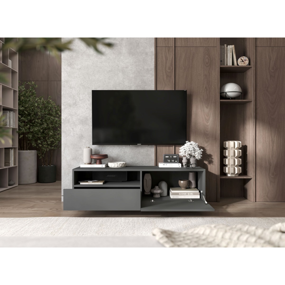 Szafka RTV Komoda Loft Grafit MAT stojąca / wisząca szuflada 120 cm