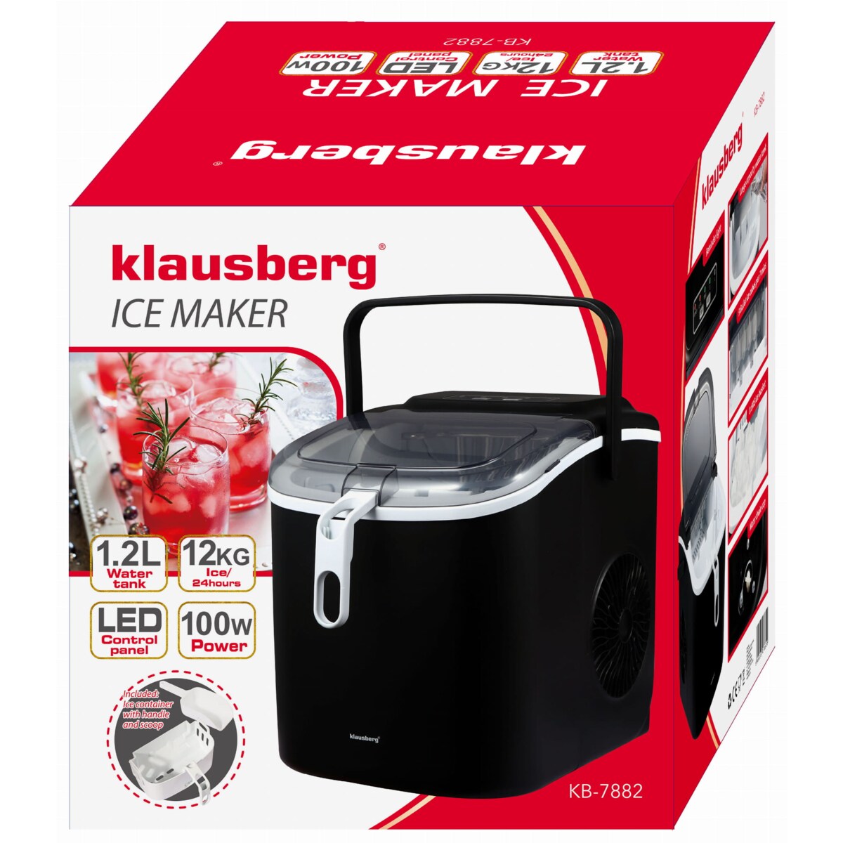 Kostkarka do lodu automatyczna 1.2L 0.6kg 100W LED KLAUSBERG