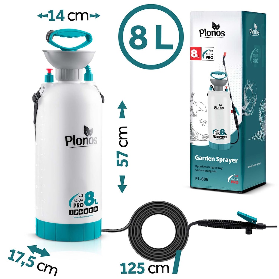 Opryskiwacz ciśnieniowy ręczny Plonos PL-606 8L duży ogrodowy regulowana lanca dysza