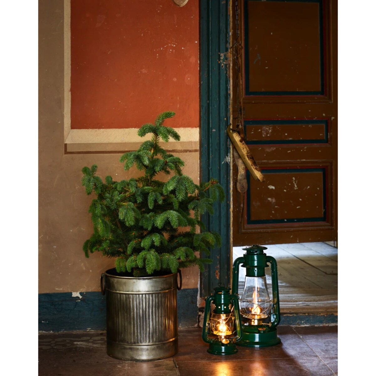 LAMPA NAFTOWA metal / szkło ZIELONA + knot