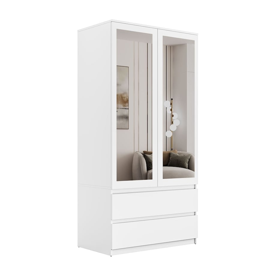 Dwudrzwiowa szafa HANA SS-90 z lustrem, biała