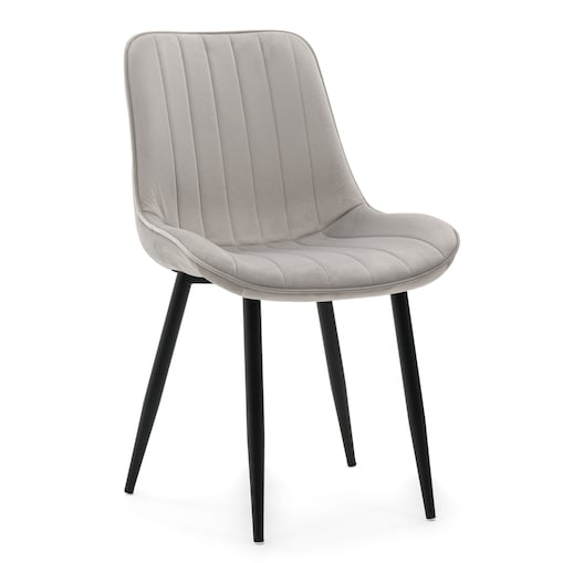 Krzesło welurowe tapicerowane ELVA szare do salonu jadalni na czarnych nogach