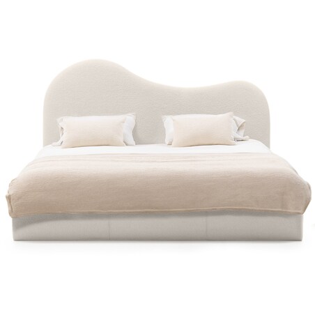 Łóżko tapicerowane 160x200 cm jasnobeżowe bouclé Vibo