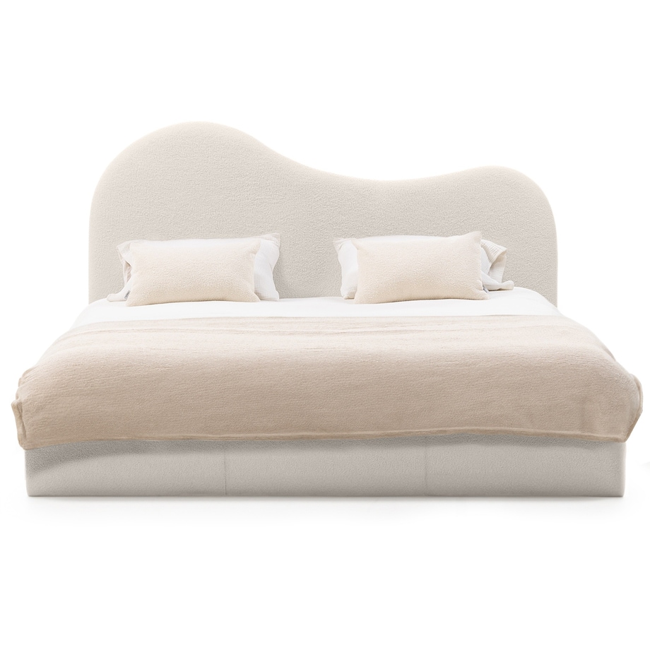 Łóżko tapicerowane 160x200 cm jasnobeżowe bouclé Vibo