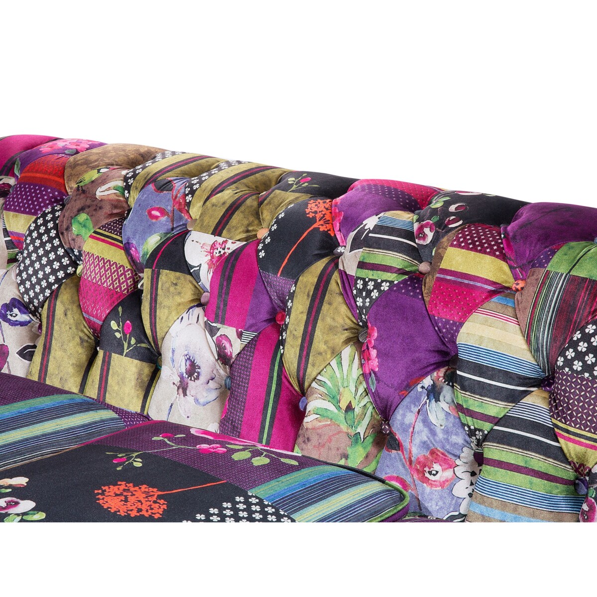 Sofa 3-osobowa patchworkowa fioletowa CHESTERFIELD