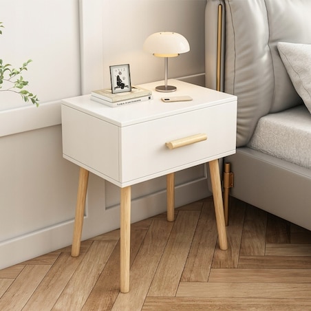 Szafka nocna biała stolik z szufladą skandynawski glamour sypialni loft