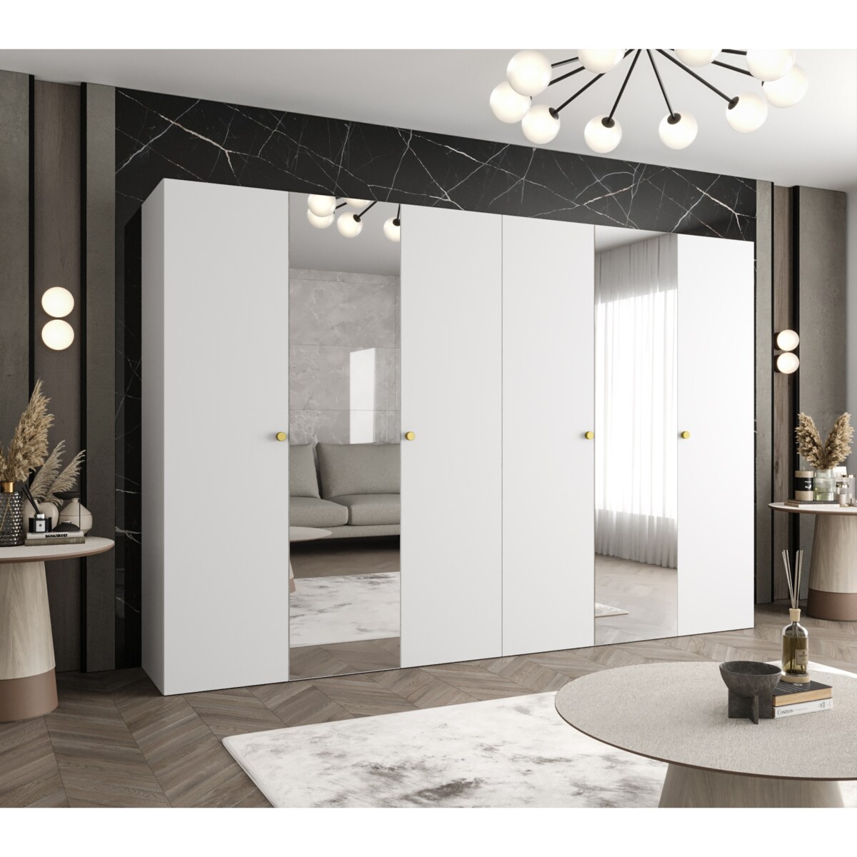 Szafa uchylna otwierana PARMA 2 300 wys. 202 cm Biały + u. Złoty