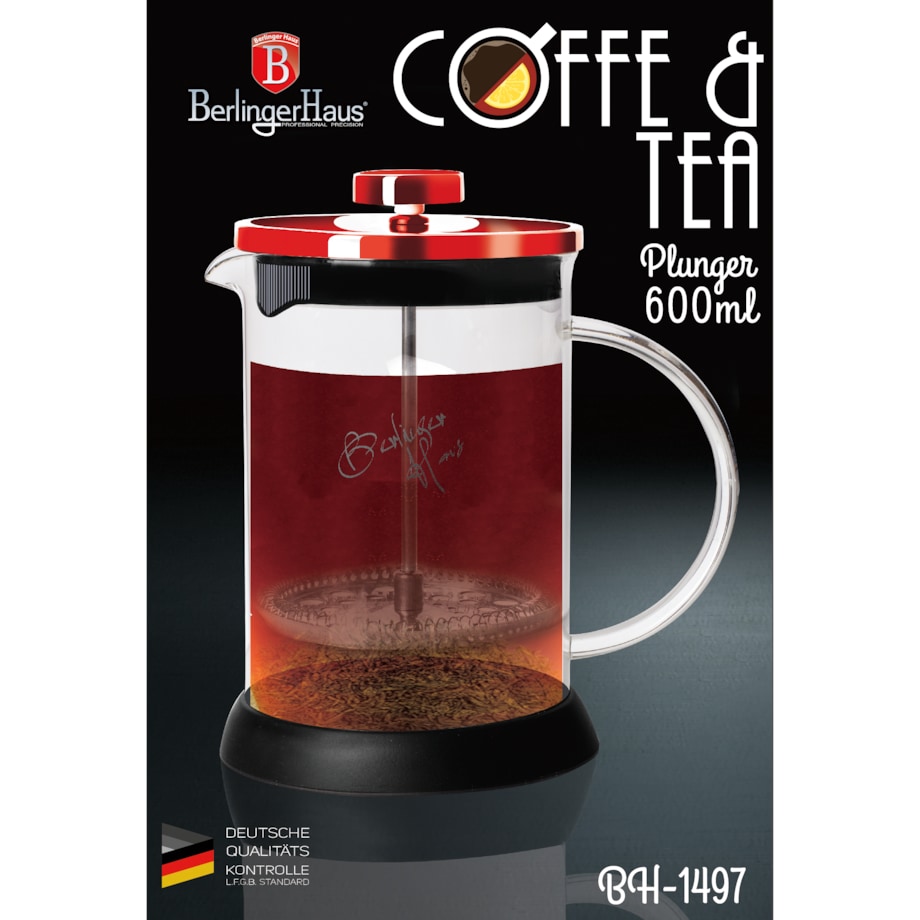 Zaparzacz tłokowy do herbaty kawy 600ml French Press BERLINGER HAUS Metallic Burgundy